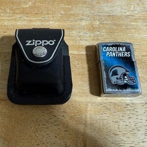 ZIPPO and leather belt pouch. Carolina Panthers NFL añd chrome